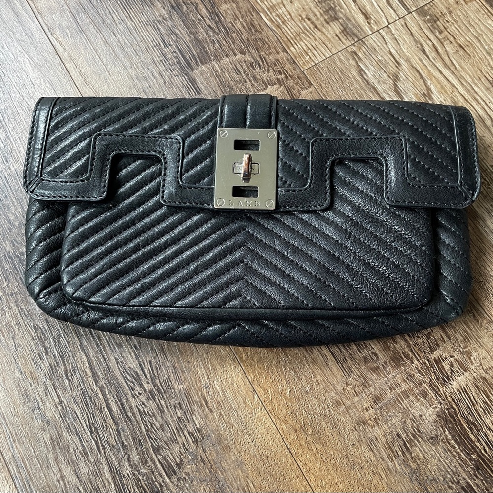L.A.M.B Saratoga black leather Y2K moto clutch purse